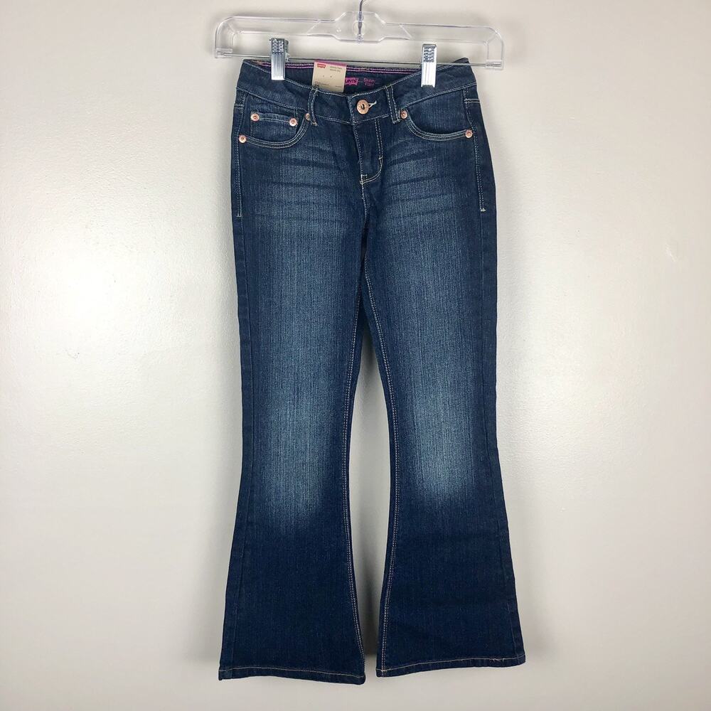 Levis Girls Skinny Flare Jeans Adjustable Waistband Size 7 Regular Stretch Denim